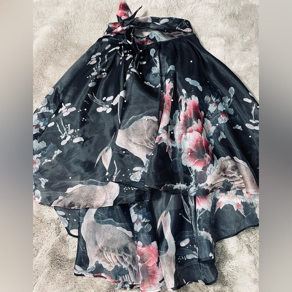 Black organza skirt with pearls